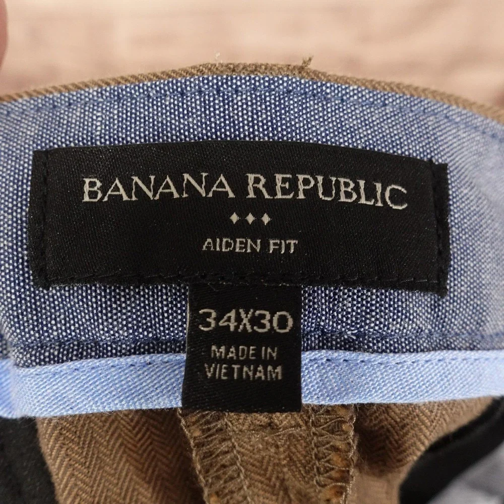Banana Republic Pants Mens 34x30 Brown Cotton Chino Flat Front Casual Aiden Fit
